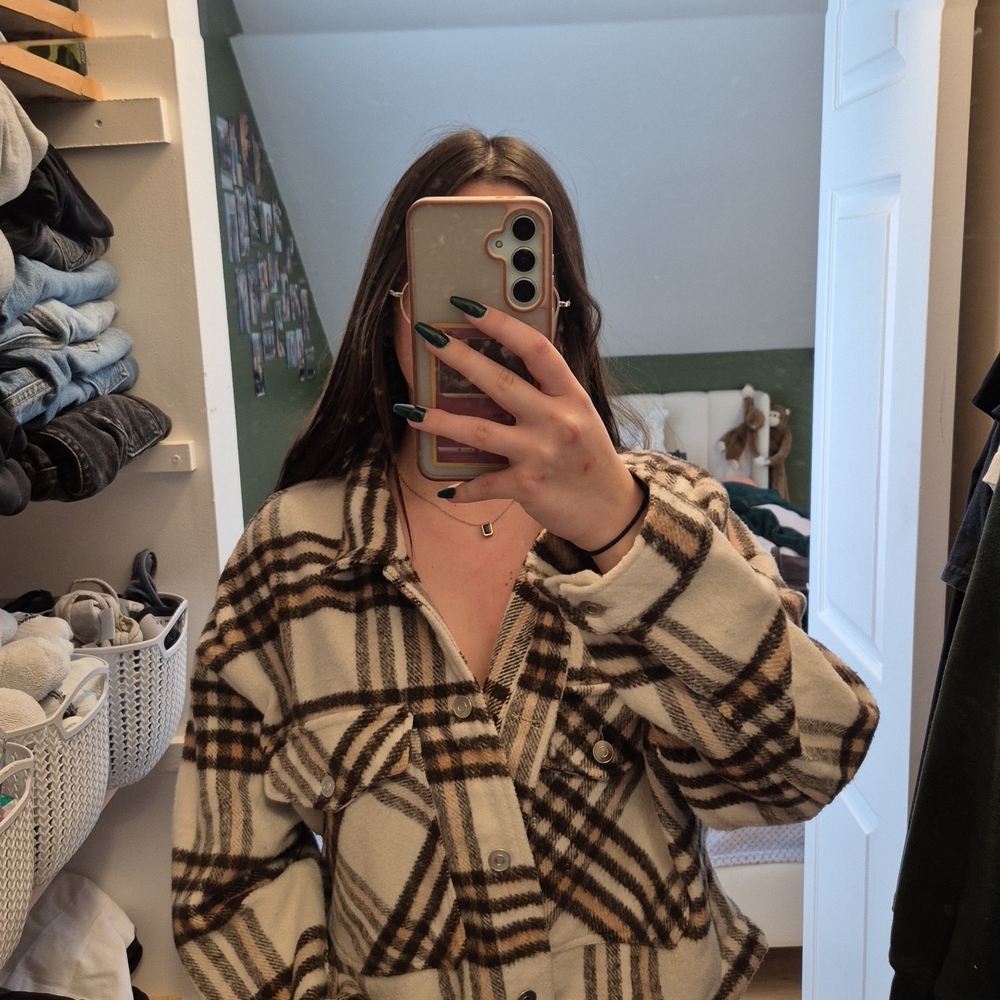 Ci Sono Plaid Outerwear in Brown and Cream